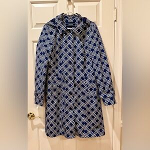 Lands' End Navy and White Patterned Rain Jacket